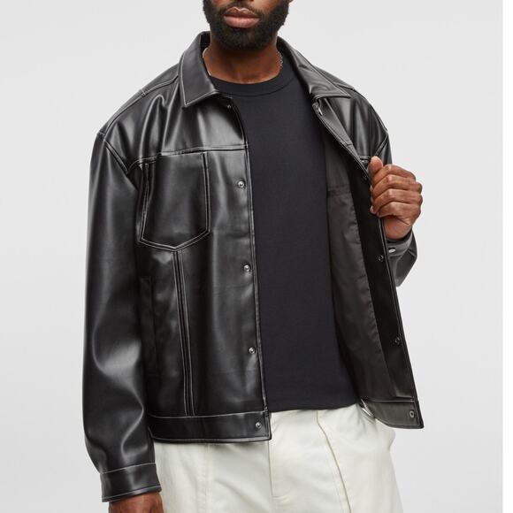 Mode of One Men's Faux-Leather Trucker Jacket, Deep Black small, $100 - Picture 2 of 9